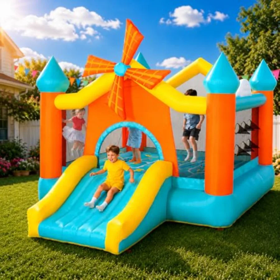 Bounce House for 3-10, Large 12.5 × 10FT Windmill Inflatable Bouncy Castle, with Slide and Dual Basketball Hoops and Spacious J
Bounce House for 3-10, Large 12.5 × 10FT Windmill Inflatable Bouncy Castle, with Slide and Dual Basketball Hoops and Spacious J