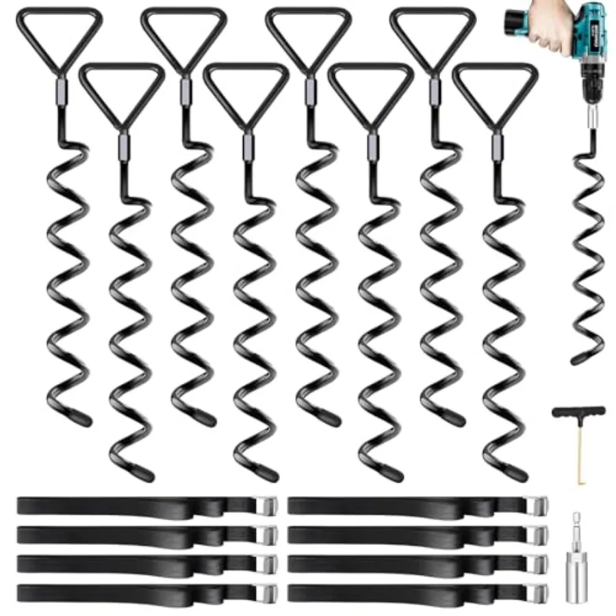 Trampoline Stakes Ground Anchors Screw in Trampoline Anchors with Strong Straps Spiral Earth Swing Set Anchor Heavy Duty for Tr
Trampoline Stakes Ground Anchors Screw in Trampoline Anchors with Strong Straps Spiral Earth Swing Set Anchor Heavy Duty for Tr