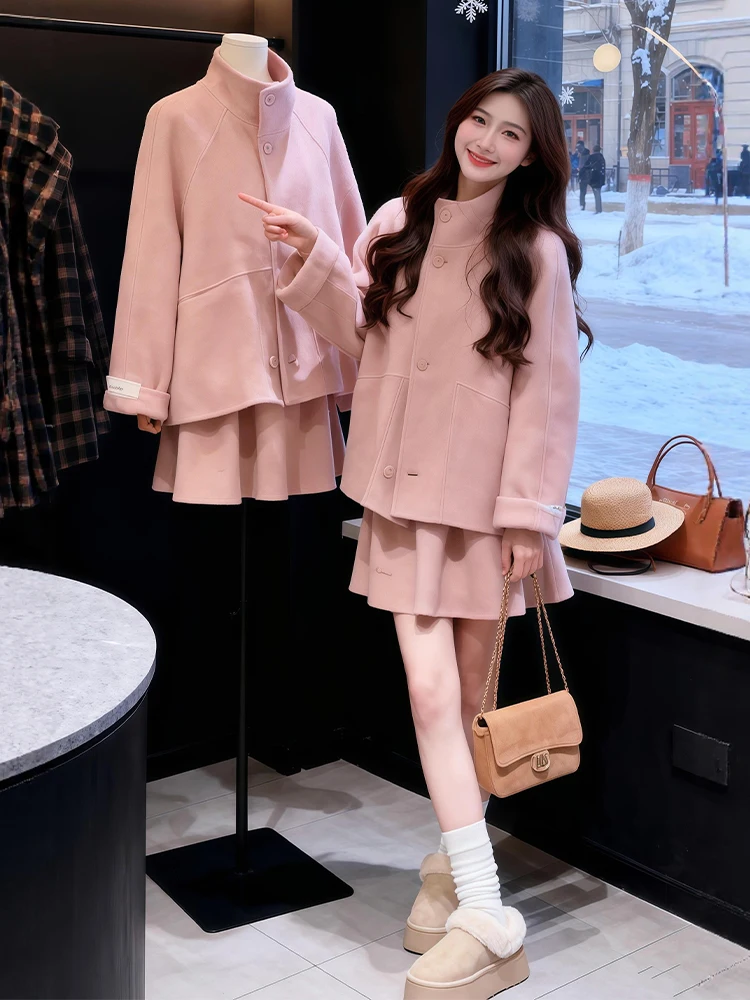 Autumn Winter plus Size Women's Korean Style Pink Woolen Coat And Half Skirt Atmosphere Set Casual High Waist Flounce Skirt
Autumn Winter plus Size Women's Korean Style Pink Woolen Coat And Half Skirt Atmosphere Set Casual High Waist Flounce Skirt