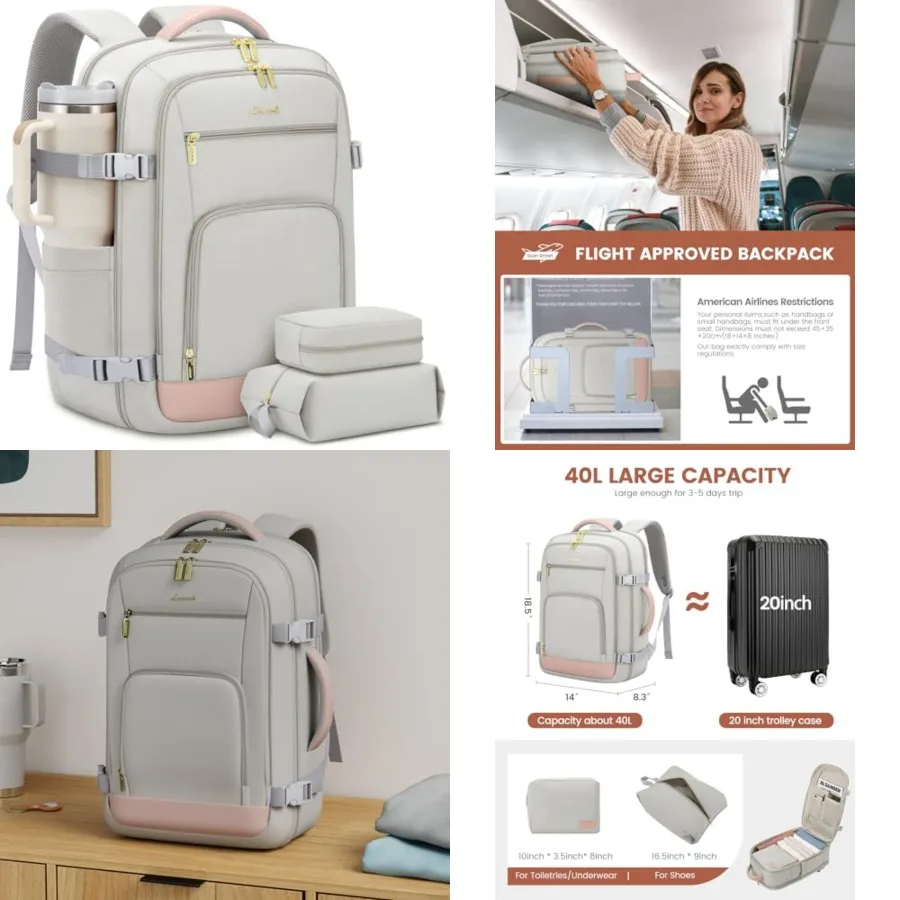 Travel Backpack For Women, 40L Carry On Backpack Flight Approved, TSA Personal Item Travel Bag Fits 17 Inch Laptop, Business We
Travel Backpack For Women, 40L Carry On Backpack Flight Approved, TSA Personal Item Travel Bag Fits 17 Inch Laptop, Business We