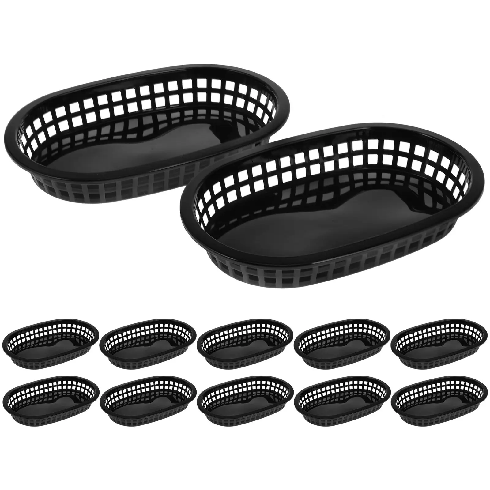 12 Pcs Black Plastic Fast Food Basket Boat Shaped Trays for Serving Fruit Dessert Snack Storage Trays Kitchen Bar Supplies
12 Pcs Black Plastic Fast Food Basket Boat Shaped Trays for Serving Fruit Dessert Snack Storage Trays Kitchen Bar Supplies