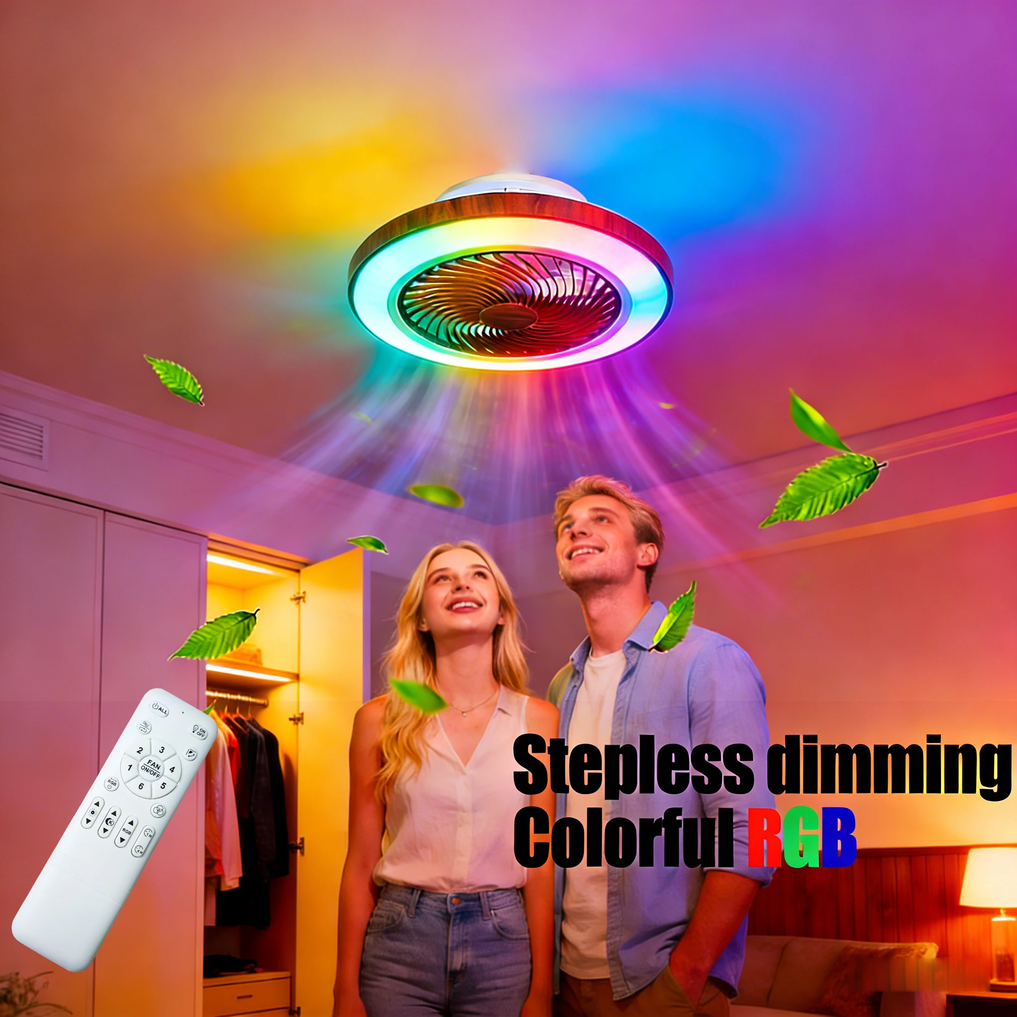 110V/220V Remote Contral RGB Ceiling Fan Light Air Guide Wheel – 6-Speed Adjustment/Stepless Dimming Bedroom Silent Fan Light
110V/220V Remote Contral RGB Ceiling Fan Light Air Guide Wheel – 6-Speed Adjustment/Stepless Dimming Bedroom Silent Fan Light