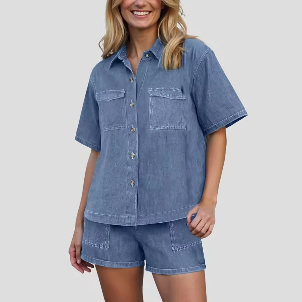 Women'S 2 Piece Short Sets Women Summer Denim 2 Piece Set Casual Button Down Short Sleeve Jean Shirt And костюм женский летний
Women'S 2 Piece Short Sets Women Summer Denim 2 Piece Set Casual Button Down Short Sleeve Jean Shirt And костюм женский летний