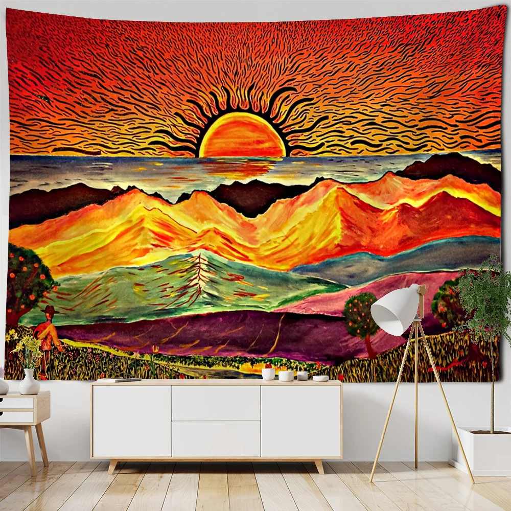 Retro oil painting tapestry bedroom art decoration psychedelic landscape painting tapestry hippie living room background fabric
Retro oil painting tapestry bedroom art decoration psychedelic landscape painting tapestry hippie living room background fabric