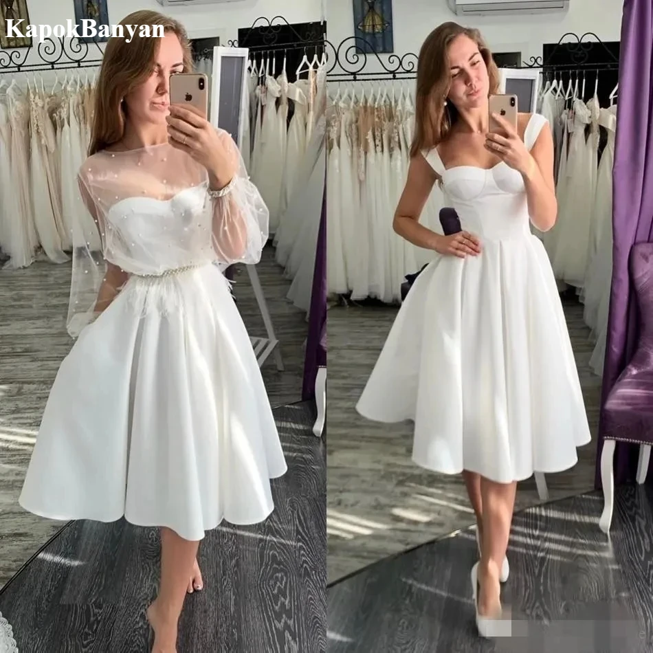 Vintage Short Two-Piece Satin Wedding Dress Off the Shoulder Knee Length A-Line Wedding Party Dress Custom Made Vestido De Novia
Vintage Short Two-Piece Satin Wedding Dress Off the Shoulder Knee Length A-Line Wedding Party Dress Custom Made Vestido De Novia