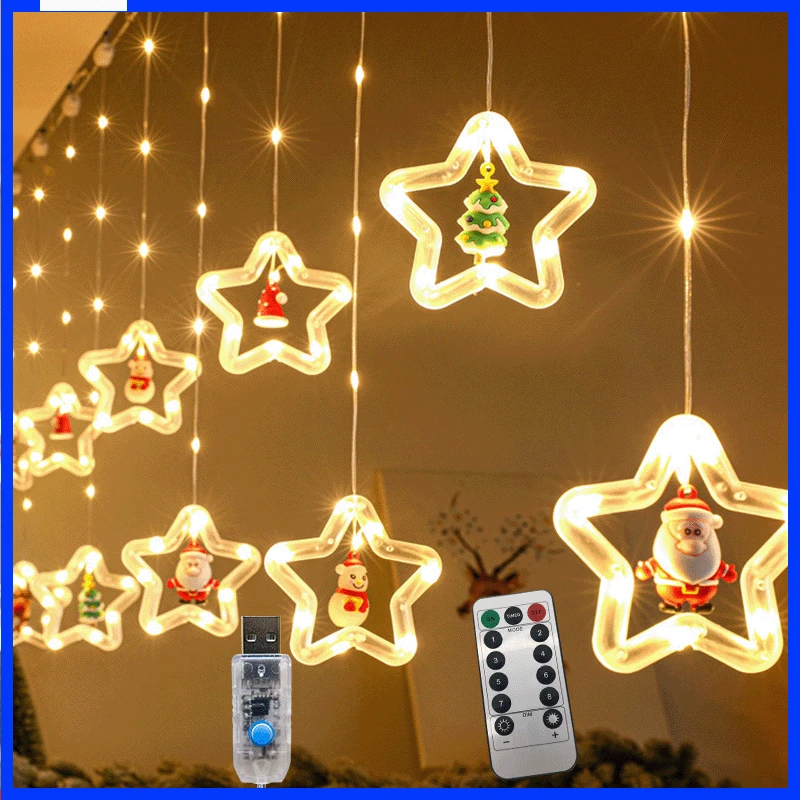 Led Christmas Fairy lights Pentagram Curtain Ornaments Decoration Santa Stars Snowman Ice Strip Wedding New Year Decor Gift Lam
Led Christmas Fairy lights Pentagram Curtain Ornaments Decoration Santa Stars Snowman Ice Strip Wedding New Year Decor Gift Lam