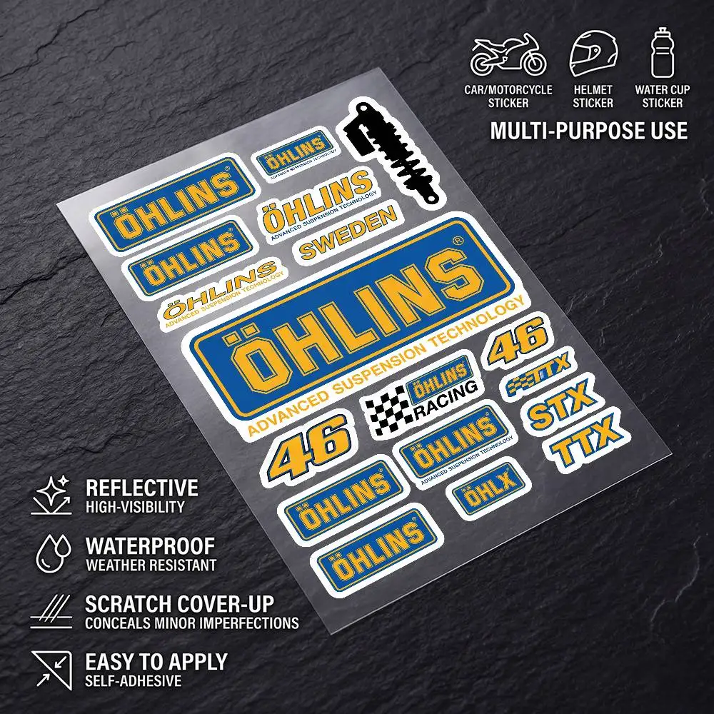 for OHLINS Universal Multi-Purpose Reflective Waterproof Stickers Scratch Conceal For Auto Bike Helmet Mug Fridge Decoration
for OHLINS Universal Multi-Purpose Reflective Waterproof Stickers Scratch Conceal For Auto Bike Helmet Mug Fridge Decoration