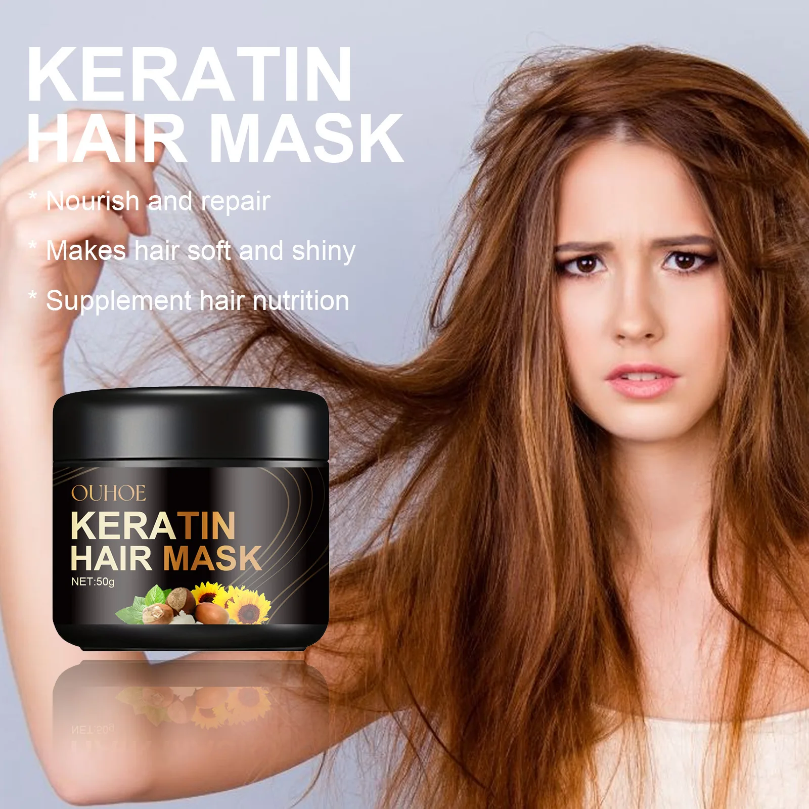 50G Ouhoe Keratin Hair Care Mask Hair Mask Deep Nourishing Soft Hair Repair Dry and Manic Hairs Tail Fork Hairs Mask Makeup
50G Ouhoe Keratin Hair Care Mask Hair Mask Deep Nourishing Soft Hair Repair Dry and Manic Hairs Tail Fork Hairs Mask Makeup