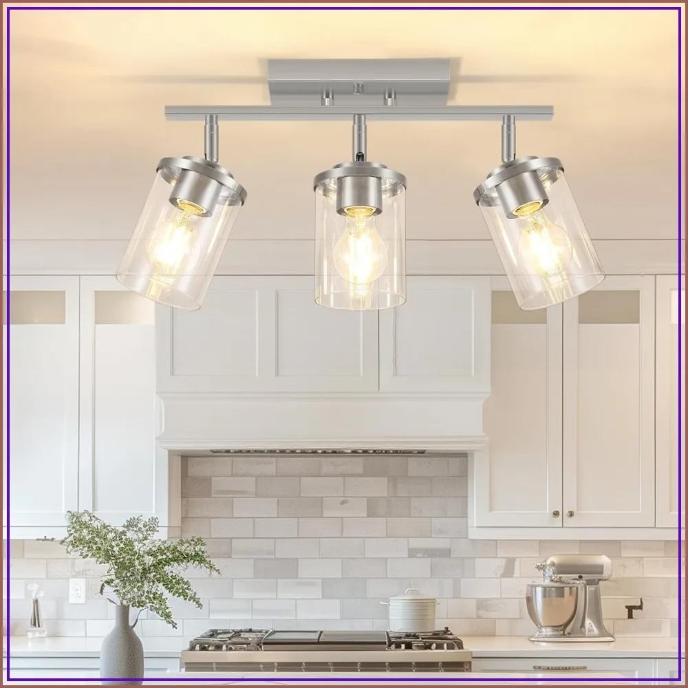 3-Lights Adjustable Semi Flush Mount Ceiling Light, Brushed Nickel with Clear Glass, Multi-Directional Track Spotlights for Kitchen Hallway Bathroom
3-Lights Adjustable Semi Flush Mount Ceiling Light, Brushed Nickel with Clear Glass, Multi-Directional Track Spotlights for Kitchen Hallway Bathroom