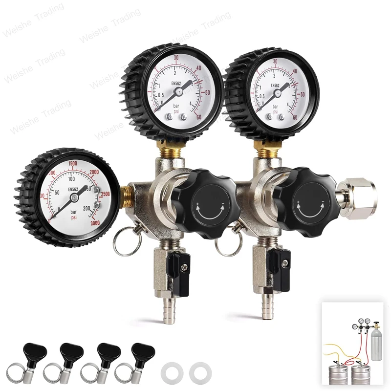 Co2 Regulator with Dual Pressure Region,W21.8 / CGA320 Inlets Homebrew Beer Keg Carbonated System,Soda Water
Co2 Regulator with Dual Pressure Region,W21.8 / CGA320 Inlets Homebrew Beer Keg Carbonated System,Soda Water