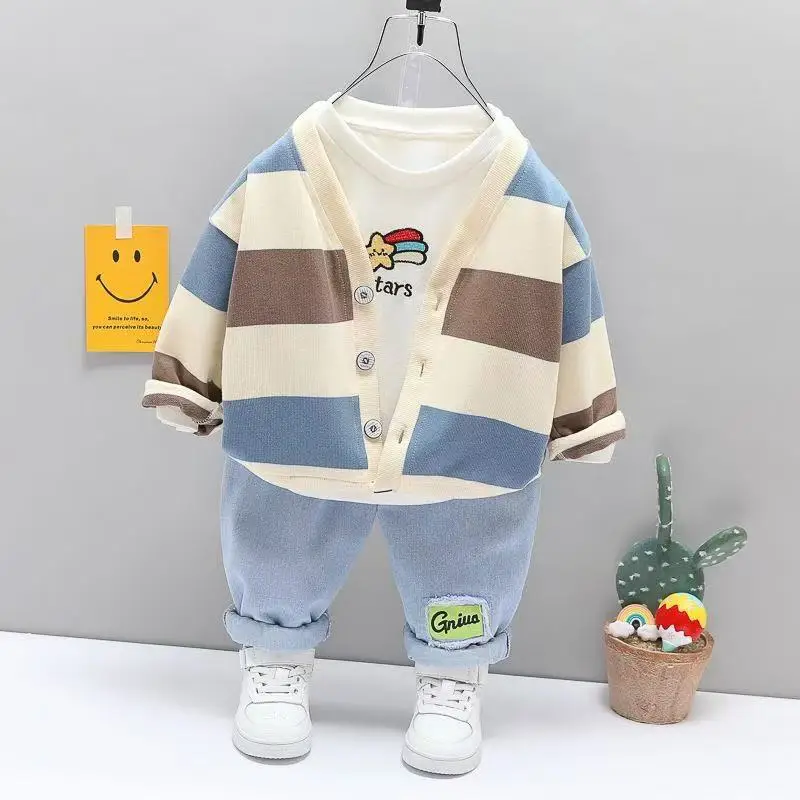 Fashion Children Boy Clothing Outfits Set High Quality Striped Coat + T Shirt + Jeans Pants 3PCS Boys Kids Clothes 1 2 3 4 Years
Fashion Children Boy Clothing Outfits Set High Quality Striped Coat + T Shirt + Jeans Pants 3PCS Boys Kids Clothes 1 2 3 4 Years