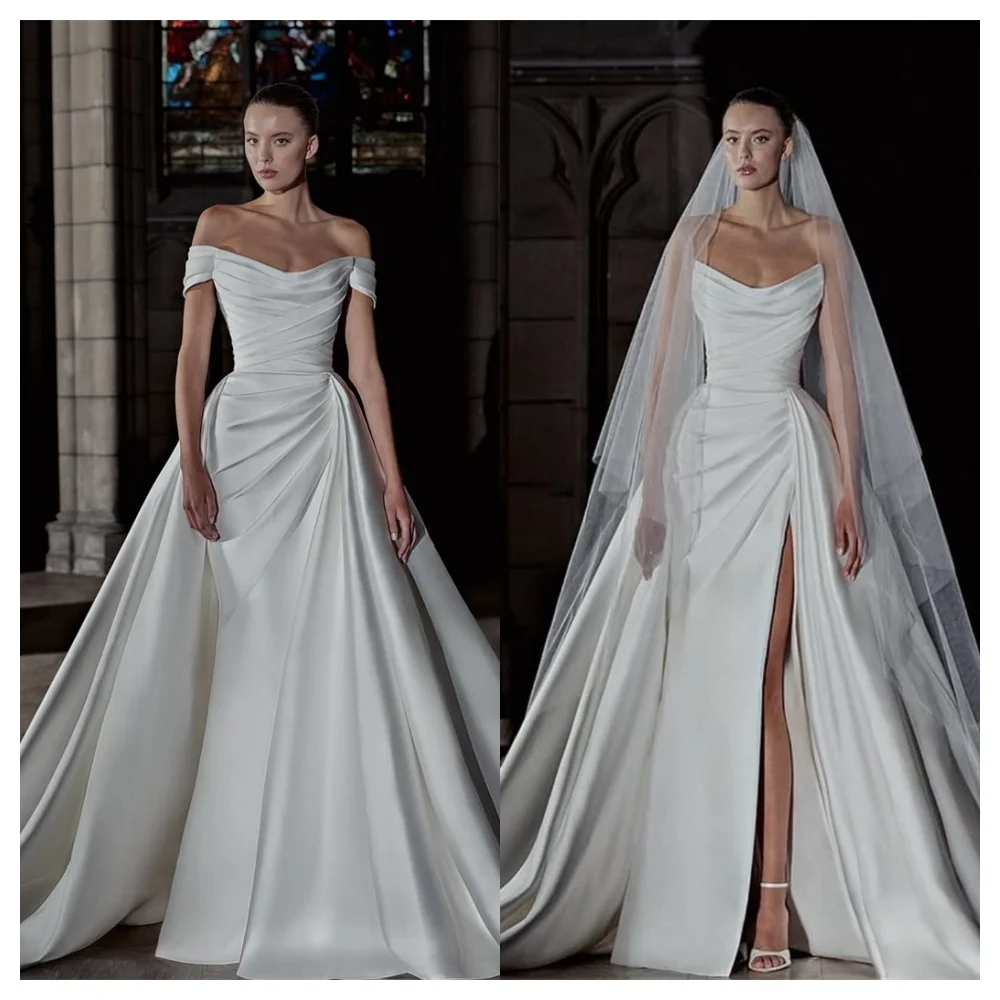 Customized Classic White Satin Prom Dress Modern Strapless Sleeveless Bridal Gowns Temperament A-Line Chapel Train Wed
Customized Classic White Satin Prom Dress Modern Strapless Sleeveless Bridal Gowns Temperament A-Line Chapel Train Wed