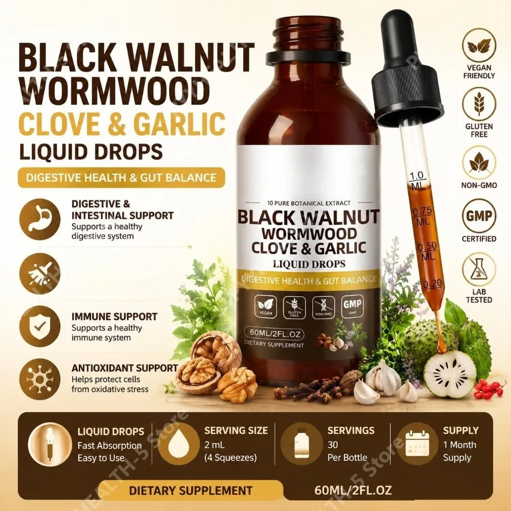 Black Walnut Wormwood Clove & Garlic Liquid Drops with 10 Botanicals Digestive, Antioxidant & Immune Support, 60 ML
Black Walnut Wormwood Clove & Garlic Liquid Drops with 10 Botanicals Digestive, Antioxidant & Immune Support, 60 ML