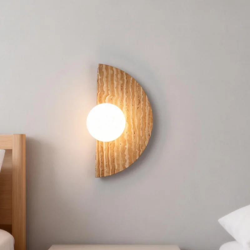 Natural Travertine Stone Wall Light Half Round Decorative Lamp with Glass Shade for Bedroom Bedside Ambient Lighting
Natural Travertine Stone Wall Light Half Round Decorative Lamp with Glass Shade for Bedroom Bedside Ambient Lighting