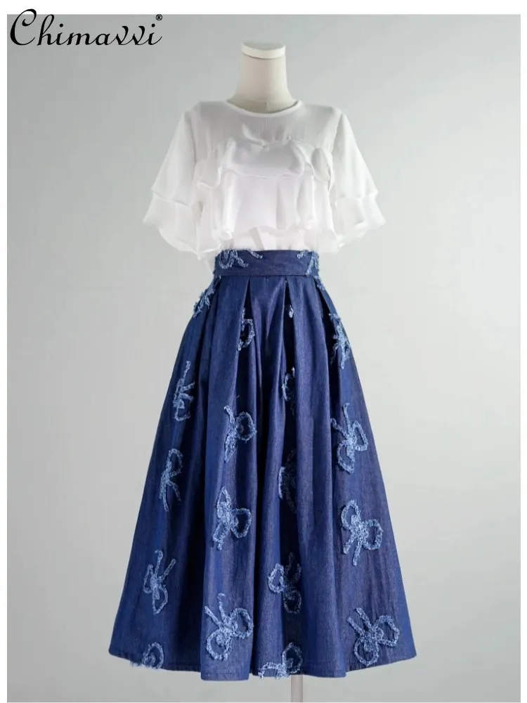 French Elegant Retro Commuter Blue 3D Bow Long Pleated Skirts Versatile Pockets High Waist A-line Denim Skirt for Women Spring
French Elegant Retro Commuter Blue 3D Bow Long Pleated Skirts Versatile Pockets High Waist A-line Denim Skirt for Women Spring