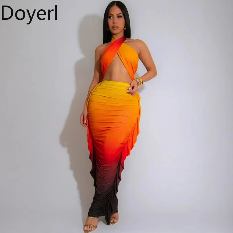 Doyerl Gradient Print Maxi Skirt Sets Women 2 Piece Outfit Sexy Club Halter Crop Top and Side Ruffles Ruched Long Skirts Holiday
Doyerl Gradient Print Maxi Skirt Sets Women 2 Piece Outfit Sexy Club Halter Crop Top and Side Ruffles Ruched Long Skirts Holiday