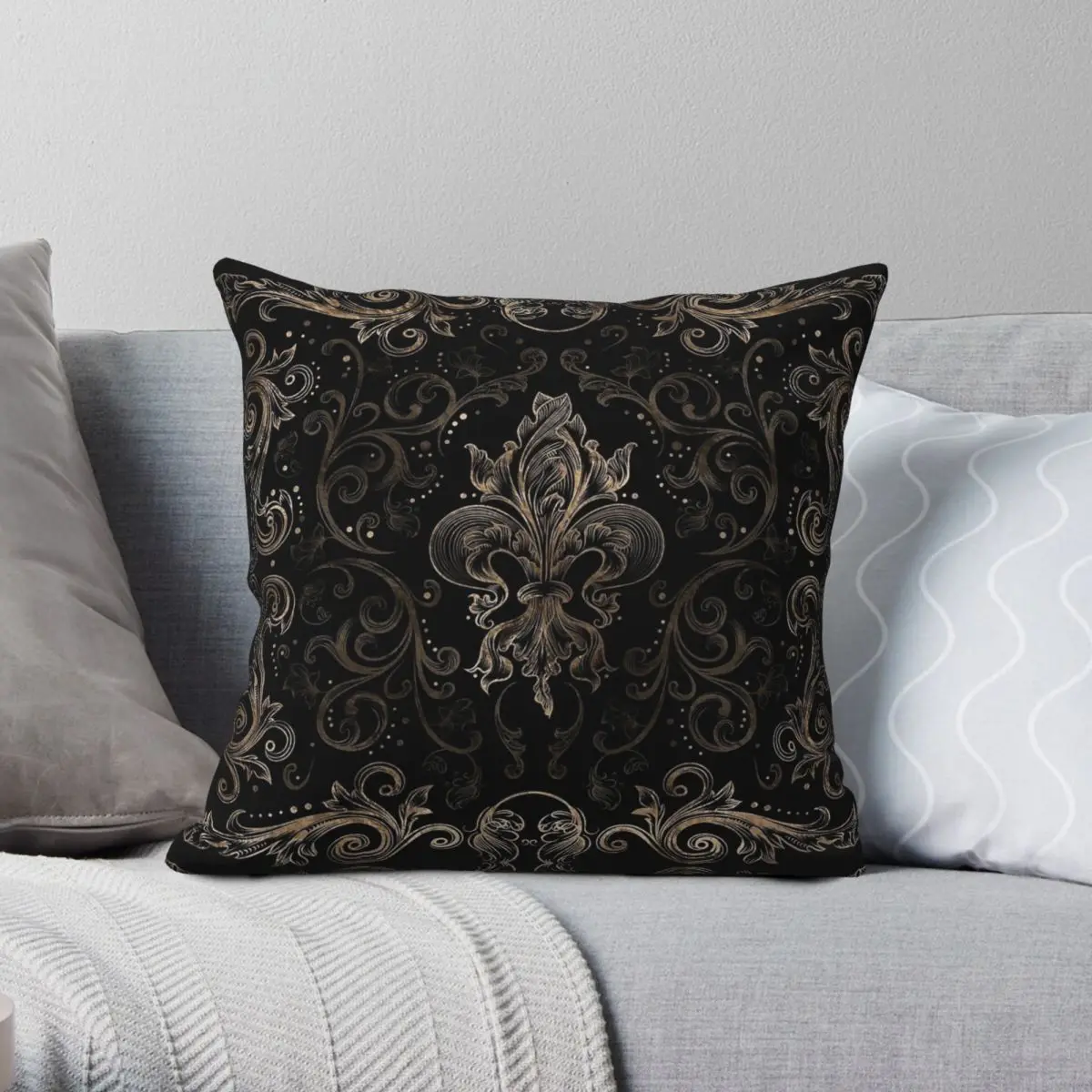 Fleur-De-Lis Ornament Black Gold Square Pillowcase Polyester Linen Velvet Pattern Zip Decor Pillow Case Home Cushion Cover 45x45
Fleur-De-Lis Ornament Black Gold Square Pillowcase Polyester Linen Velvet Pattern Zip Decor Pillow Case Home Cushion Cover 45x45