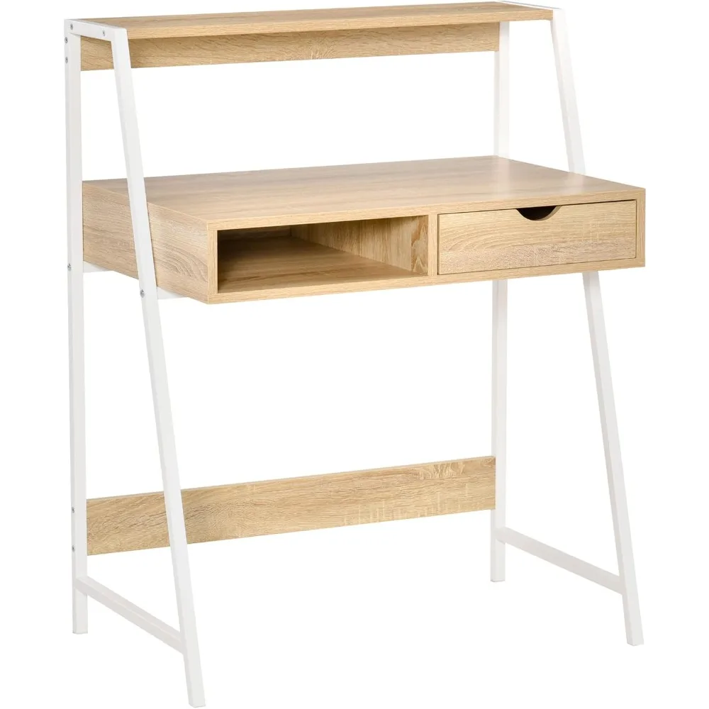 Home Office Desk, Computer Desk with A Frame for Small Spaces, Writing Table with Drawer and Storage Shelves, Natural
Home Office Desk, Computer Desk with A Frame for Small Spaces, Writing Table with Drawer and Storage Shelves, Natural