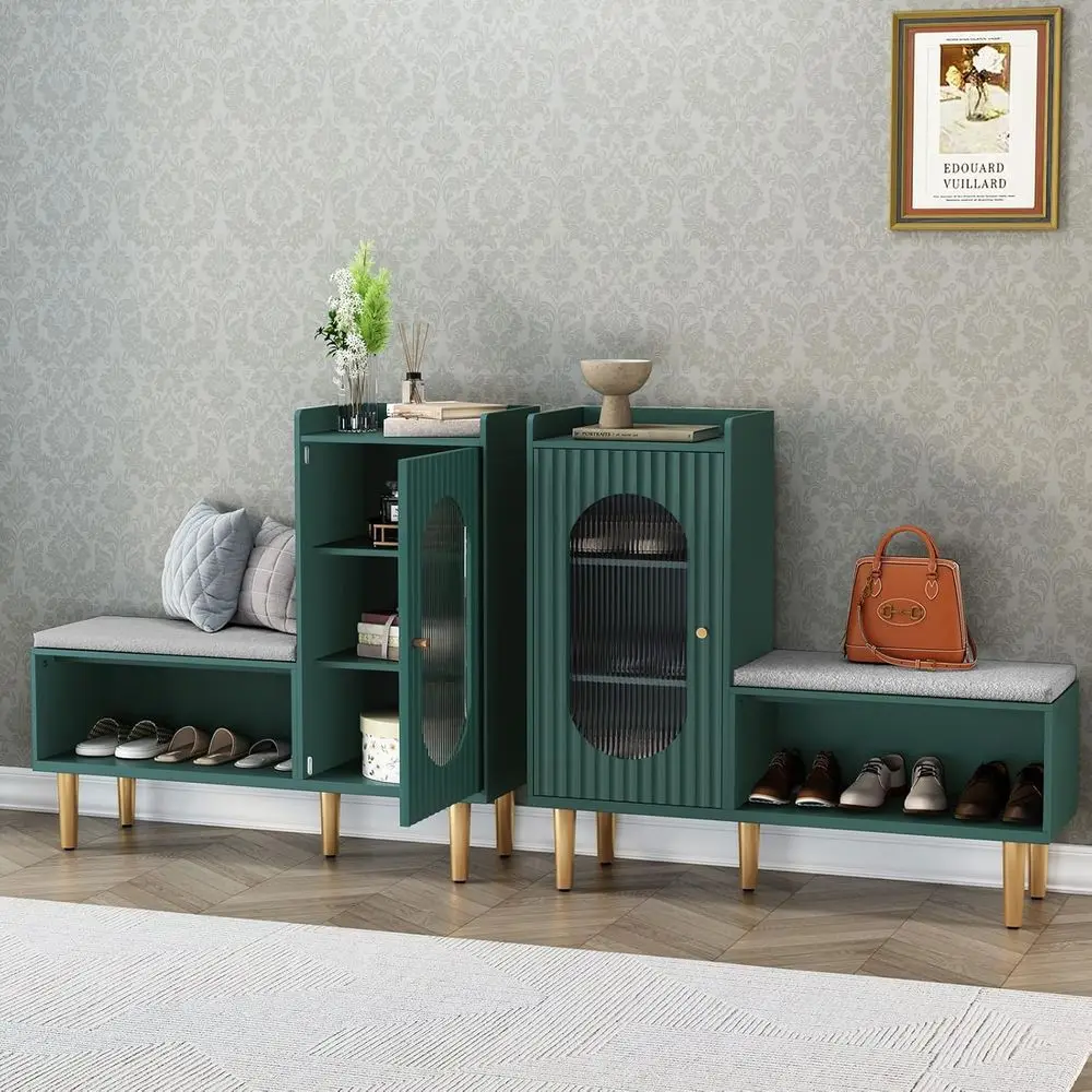 Storage Bench Set o 2, Green ern Entryway Shoe Cabinet Bench with Glass Door&Shel, L-Shaped Storage Cabinet with Padded Seat
Storage Bench Set o 2, Green ern Entryway Shoe Cabinet Bench with Glass Door&Shel, L-Shaped Storage Cabinet with Padded Seat