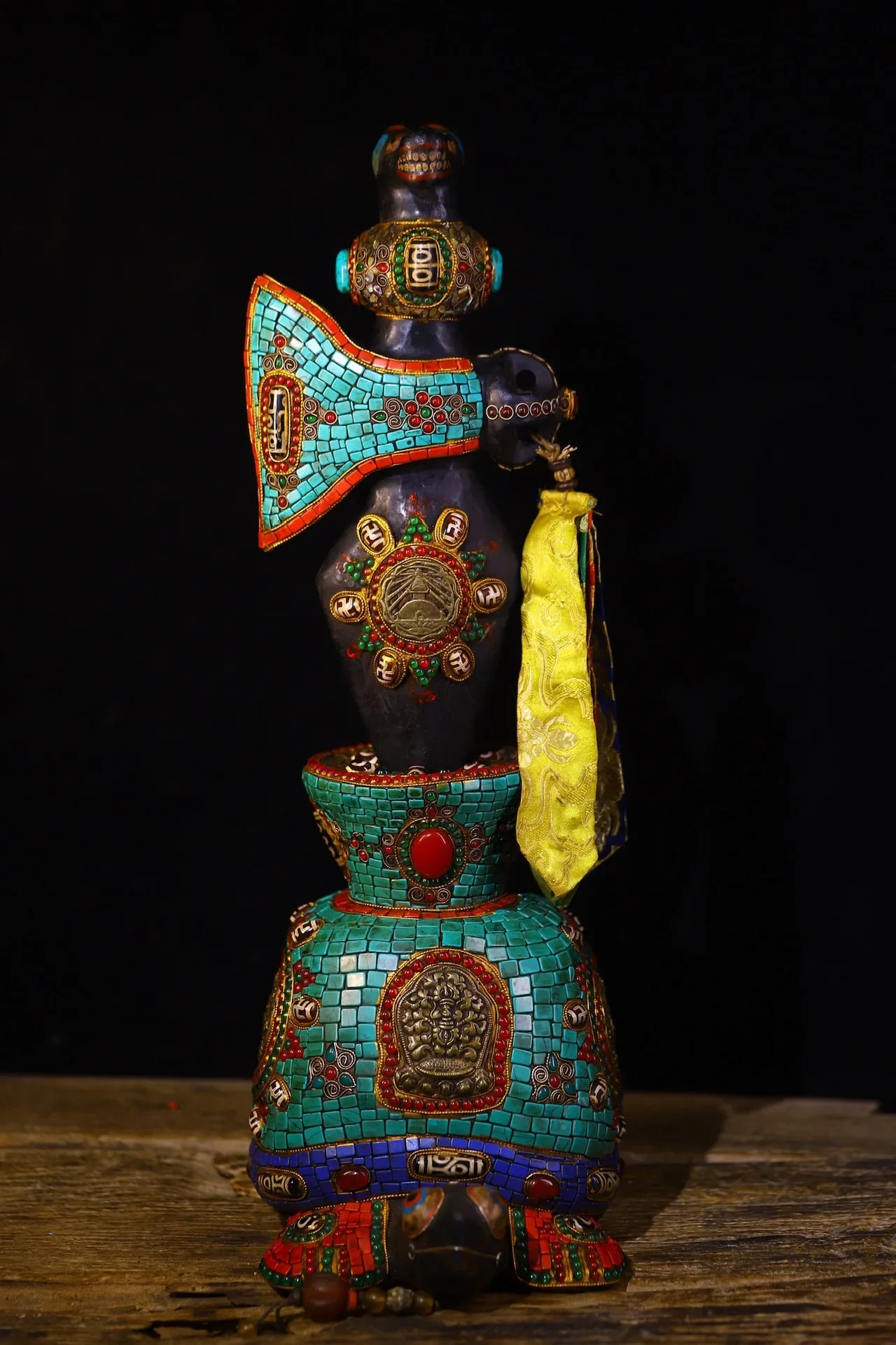 19"Tibetan Temple Collection Old Natural Meteorite Mosaic Gem gZi Beads Turquoise Hayagriva Vajra Turtle Statue Base Amulet
19"Tibetan Temple Collection Old Natural Meteorite Mosaic Gem gZi Beads Turquoise Hayagriva Vajra Turtle Statue Base Amulet