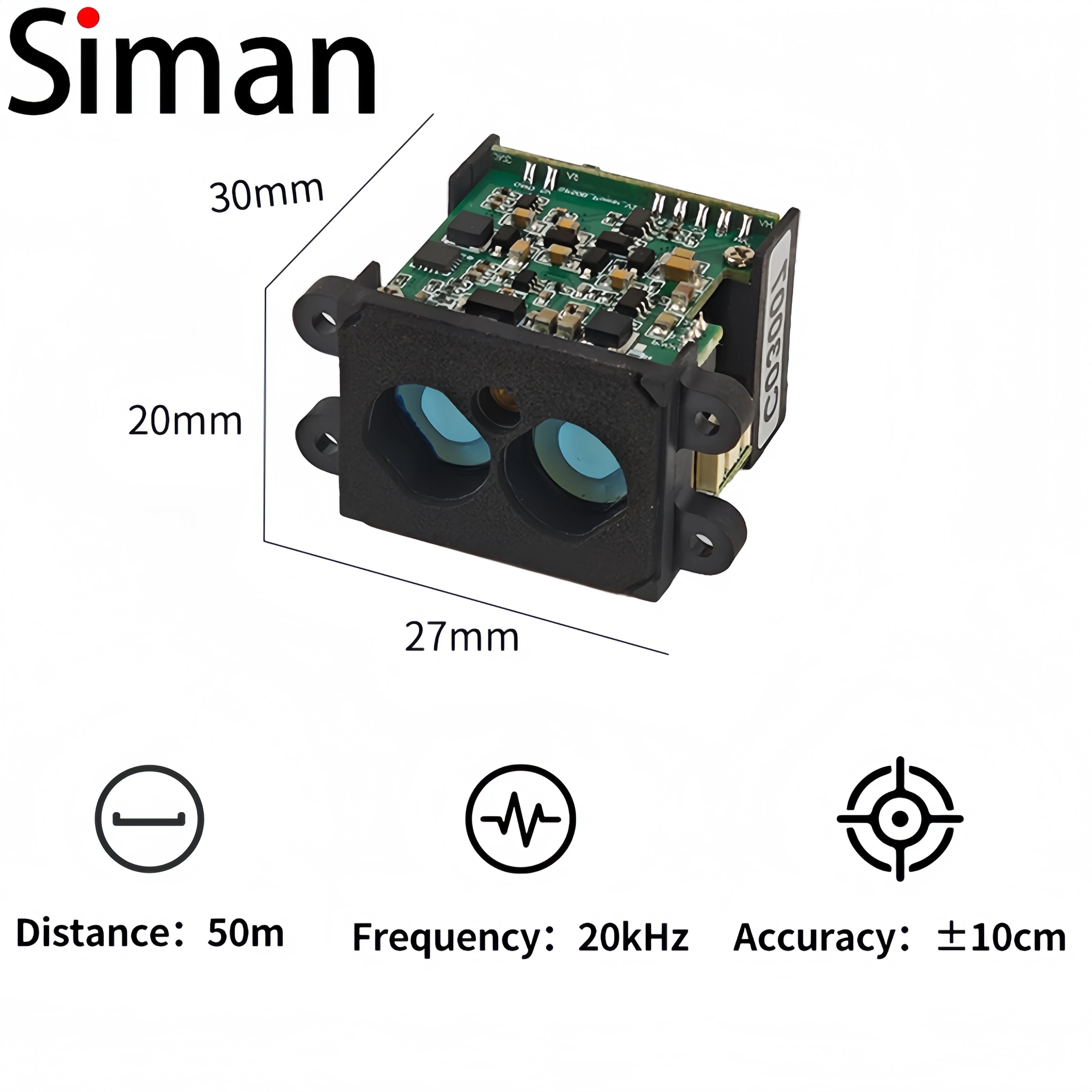 Siman WT50A 50m High-Frequency 10cm Accuracy Class2 Laser Distance Sensor Module with UART/IIC Interface
Siman WT50A 50m High-Frequency 10cm Accuracy Class2 Laser Distance Sensor Module with UART/IIC Interface