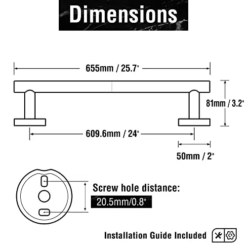 Matte Black 25.7 Inch SUS304 Stainless Steel Wall Mounted Bathroom Towel Bar With Hardware And Installation Guide
Matte Black 25.7 Inch SUS304 Stainless Steel Wall Mounted Bathroom Towel Bar With Hardware And Installation Guide