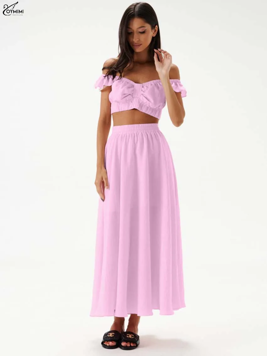 Oymimi Элегантный розовый комплект из 2 предметов для женщин, осенние укороченные топы без бретелек с короткими рукавами + плиссированные юбки до щиколотки с высокой талией
Oymimi Элегантный розовый комплект из 2 предметов для женщин, осенние укороченные топы без бретелек с короткими рукавами + плиссированные юбки до щиколотки с высокой талией