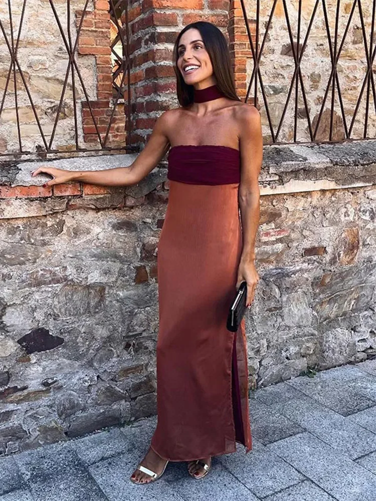 Elegant Ribbon Patchwork Strapless Maxi Dress Women Sexy Off Shoulder Backless Split Long Robe Summer Chic Lady Party Streetwear
Elegant Ribbon Patchwork Strapless Maxi Dress Women Sexy Off Shoulder Backless Split Long Robe Summer Chic Lady Party Streetwear