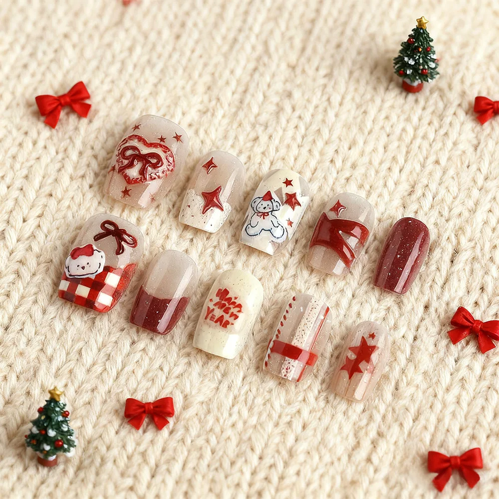 10pcs Handmade New Year Press On Nails Cute Red Cartoon Short Square Nails For Women Girl Wearable Glitter Cat Eye False Nails
10pcs Handmade New Year Press On Nails Cute Red Cartoon Short Square Nails For Women Girl Wearable Glitter Cat Eye False Nails