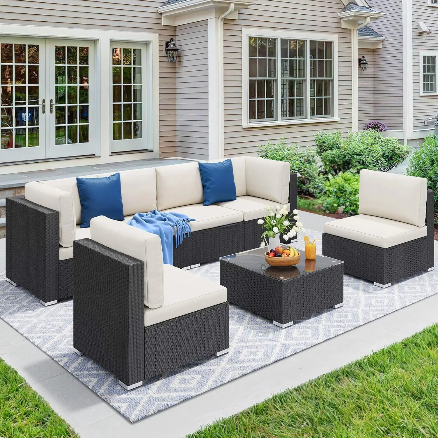 7 Pieces Patio Furniture Set, Outdoor Sectional Sofa PE Rattan Wicker Conversation Set Outside Couch with Table and Cushions for 
7 Pieces Patio Furniture Set, Outdoor Sectional Sofa PE Rattan Wicker Conversation Set Outside Couch with Table and Cushions for