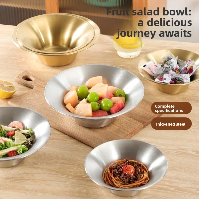 YJQ stainless steel thickened golden Korean fruit salad bowl V-shaped soup bowl baking
YJQ stainless steel thickened golden Korean fruit salad bowl V-shaped soup bowl baking