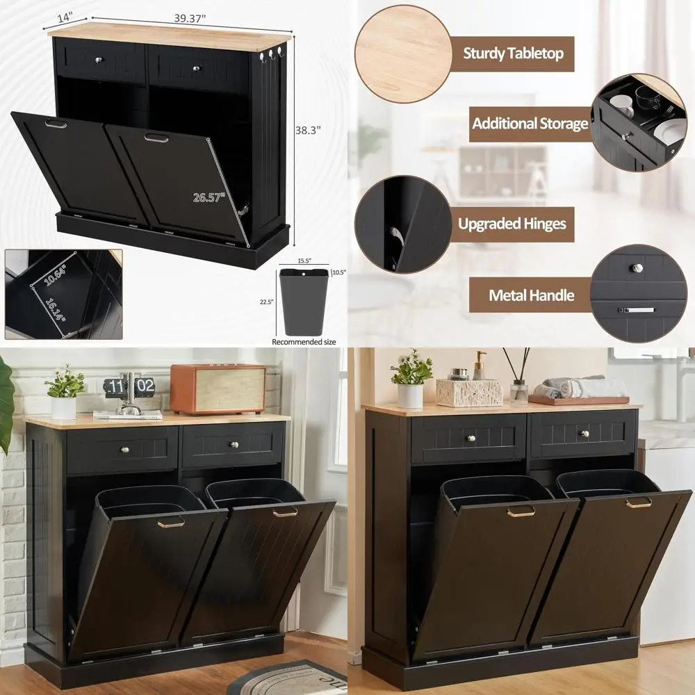 Dual Bin Trash Cabinet with 26-Gallon Capacity for Kitchen and Living Room, Black
Dual Bin Trash Cabinet with 26-Gallon Capacity for Kitchen and Living Room, Black