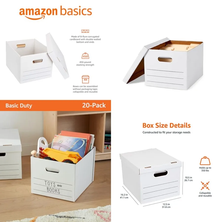 Storage/Filing Boxes with Lift-Off Lid, Letter/Legal Size, Collapsible, Tape-Free Assembly, White, 16.2" L x 12.5" W x 10.5" H,
Storage/Filing Boxes with Lift-Off Lid, Letter/Legal Size, Collapsible, Tape-Free Assembly, White, 16.2" L x 12.5" W x 10.5" H,