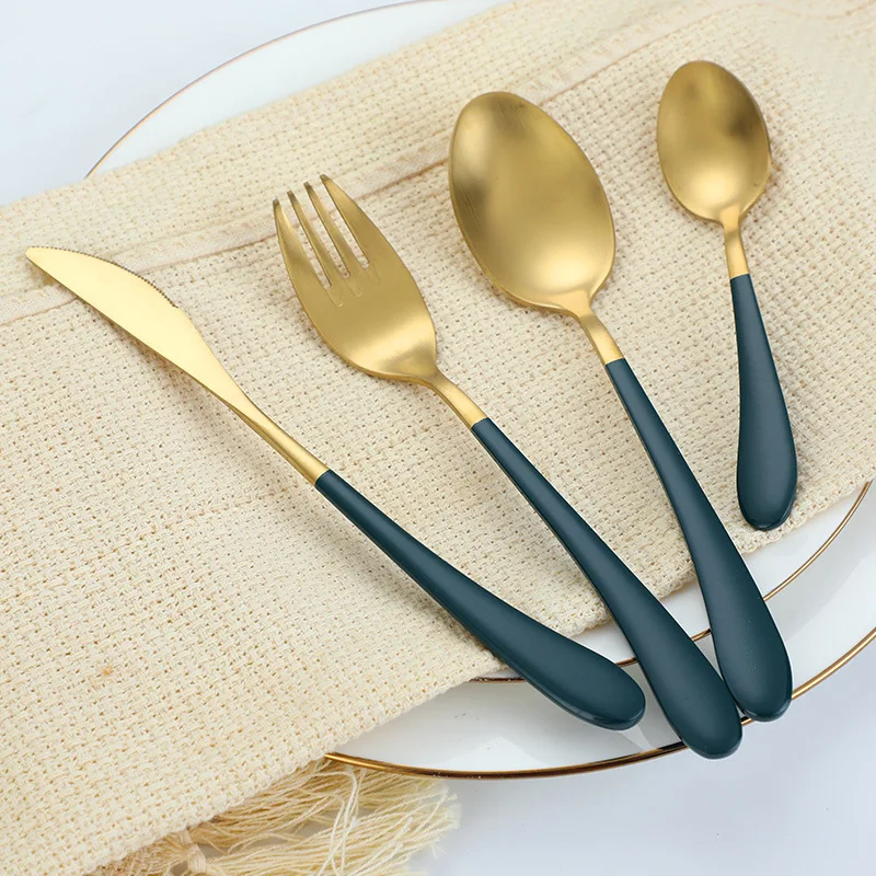 24Pcs Matte Stainless Steel Dinnerware Set Black Gold Cutlery Fork Knife Tea Spoon Western Tableware Silverware Kitchen Supplies
24Pcs Matte Stainless Steel Dinnerware Set Black Gold Cutlery Fork Knife Tea Spoon Western Tableware Silverware Kitchen Supplies