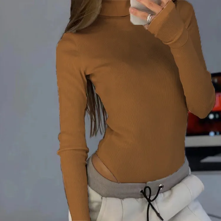 Women's Jumpsuit Slim-fit Knitted Turtleneck Base Shirt T-shirt Long-sleeved Women's Pit Jumpsuit
Women's Jumpsuit Slim-fit Knitted Turtleneck Base Shirt T-shirt Long-sleeved Women's Pit Jumpsuit