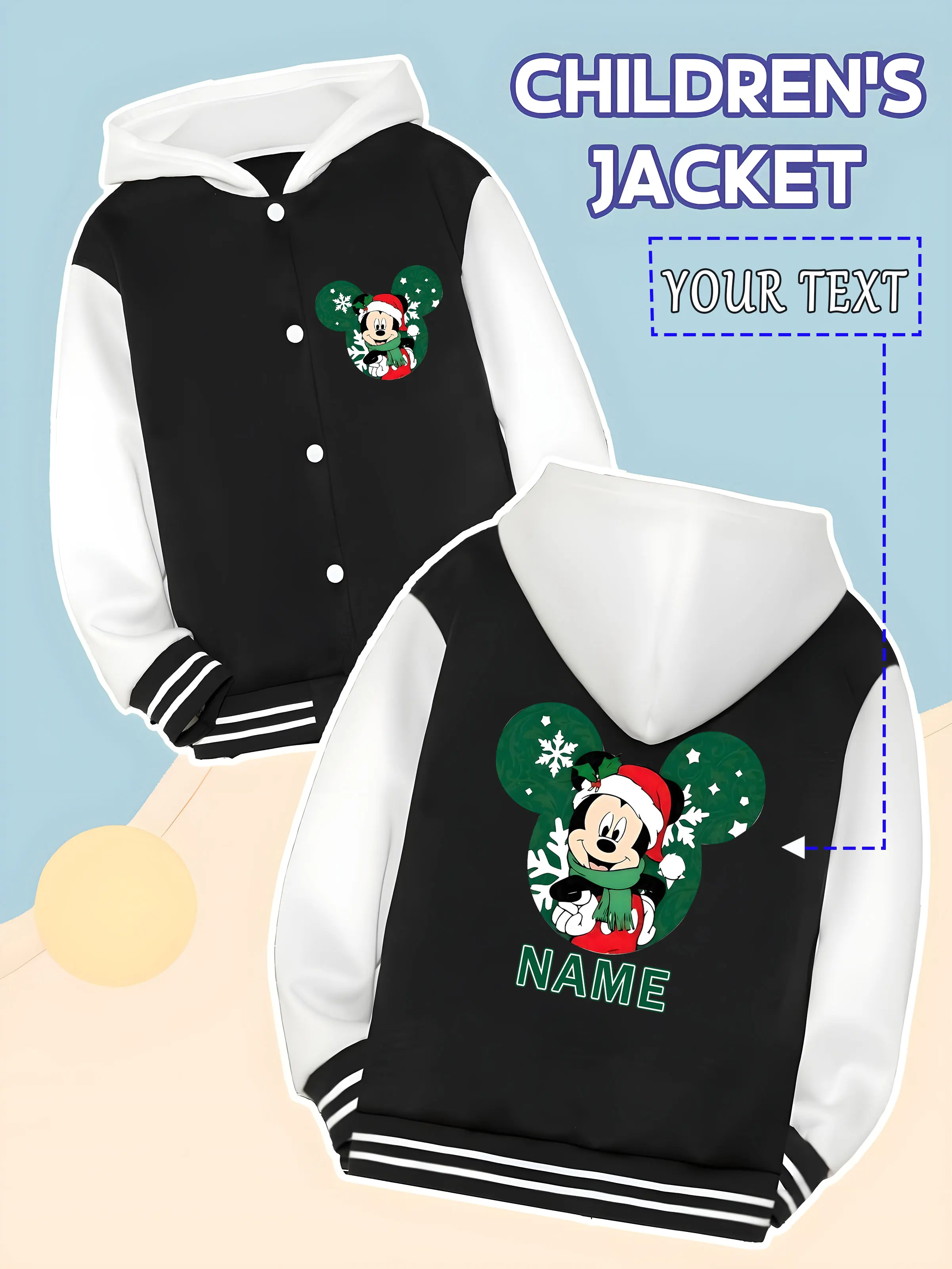 MINISO Disney Christmas Mickey Mouse Baseball Jacket for Kids - Mickey Mouse Christmas design, cute and appropriate for the occa
MINISO Disney Christmas Mickey Mouse Baseball Jacket for Kids - Mickey Mouse Christmas design, cute and appropriate for the occa