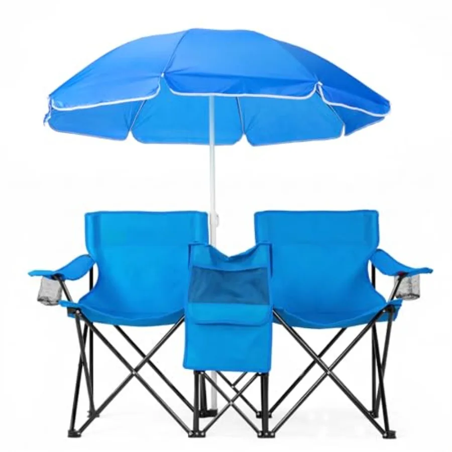 Folding Double Camping Chair w/Umbrella, Beverage Holder, Carrying Bag Cooler; Aluminum Frame, Navy Blue; 300lb Capacity for Be
Folding Double Camping Chair w/Umbrella, Beverage Holder, Carrying Bag Cooler; Aluminum Frame, Navy Blue; 300lb Capacity for Be