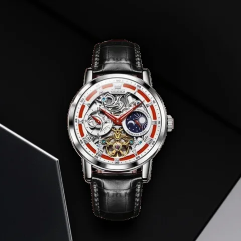 OLEVS squelette montre pour hommes mouvement automatique bracelet en cuir homme montre étanche cadran lumineux montre-bracelet montres hommes horloge