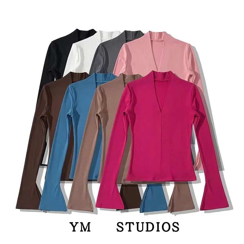Women's V-neck Long Sleeve Fleece-lined Slim-fit Short Knitted Sweater Street Style Base Layer Shirt Spring Summer New Arrival
Women's V-neck Long Sleeve Fleece-lined Slim-fit Short Knitted Sweater Street Style Base Layer Shirt Spring Summer New Arrival