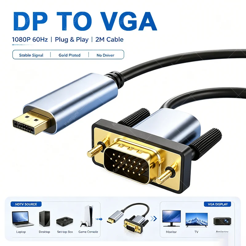 2M DP To VGA Cable HD180P Computer Connection Monitor Cable DisplayPort Adapter Anti-oxidation Stable Transmission
2M DP To VGA Cable HD180P Computer Connection Monitor Cable DisplayPort Adapter Anti-oxidation Stable Transmission