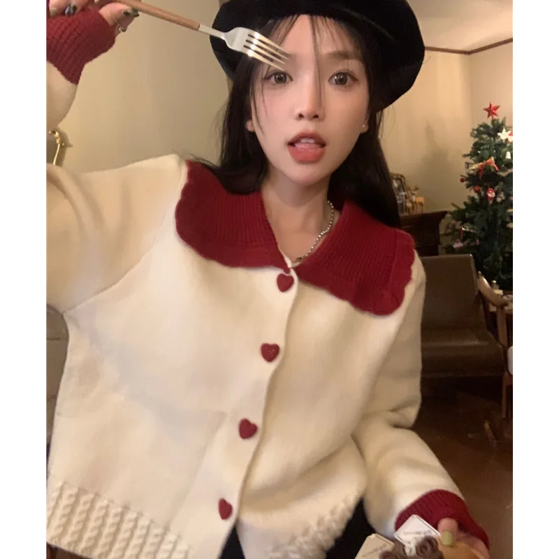 Women Beige Clothing Vintage Knitting Sweater Contrasting Colors Long Sleeve Cardigan Fashion Baggy Female Winter NEW Red Tops
Women Beige Clothing Vintage Knitting Sweater Contrasting Colors Long Sleeve Cardigan Fashion Baggy Female Winter NEW Red Tops