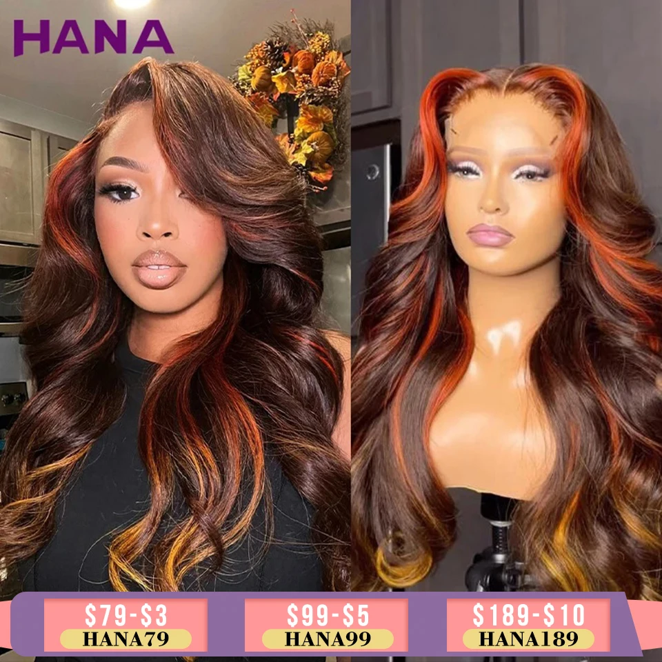 13x6 Lace Frontal Wigs Highlight Copper Brown With Yellow Colored Body Wave PrePlucked 5x7 Lace Closure Human Hair Wig For Women
13x6 Lace Frontal Wigs Highlight Copper Brown With Yellow Colored Body Wave PrePlucked 5x7 Lace Closure Human Hair Wig For Women
