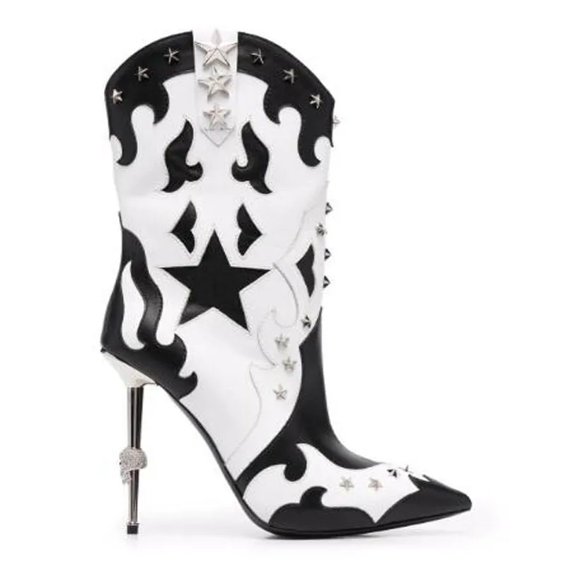 Black White Pink Mixed Color Star Rivet Decor Skull Metal Thin Heels Slip On Mid-calf Boots Women Print Short Booties Size 44
Black White Pink Mixed Color Star Rivet Decor Skull Metal Thin Heels Slip On Mid-calf Boots Women Print Short Booties Size 44