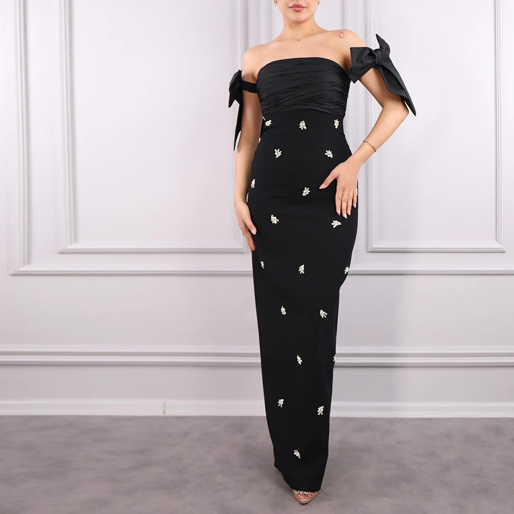 Customized Exquisite Bow Crystal Jersey Evening Dresses Temperament Strapless Sleeveless Straight Floor Length Homecoming Dress
Customized Exquisite Bow Crystal Jersey Evening Dresses Temperament Strapless Sleeveless Straight Floor Length Homecoming Dress