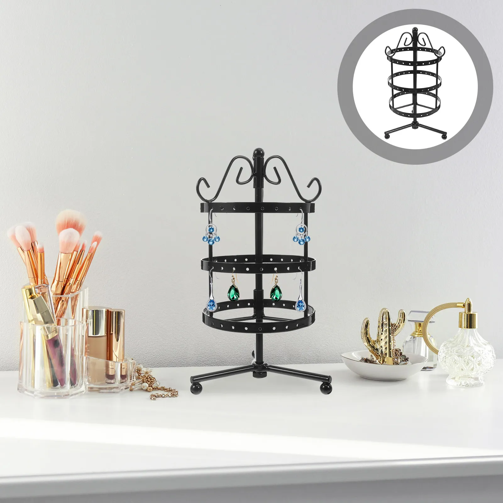 Трехуровневая вращающаяся подставка для серег, металлическая витрина для украшений, органайзер для серег-гвоздиков, серег-цепочек, браслетов, колец, ожерелий
Трехуровневая вращающаяся подставка для серег, металлическая витрина для украшений, органайзер для серег-гвоздиков, серег-цепочек, браслетов, колец, ожерелий
