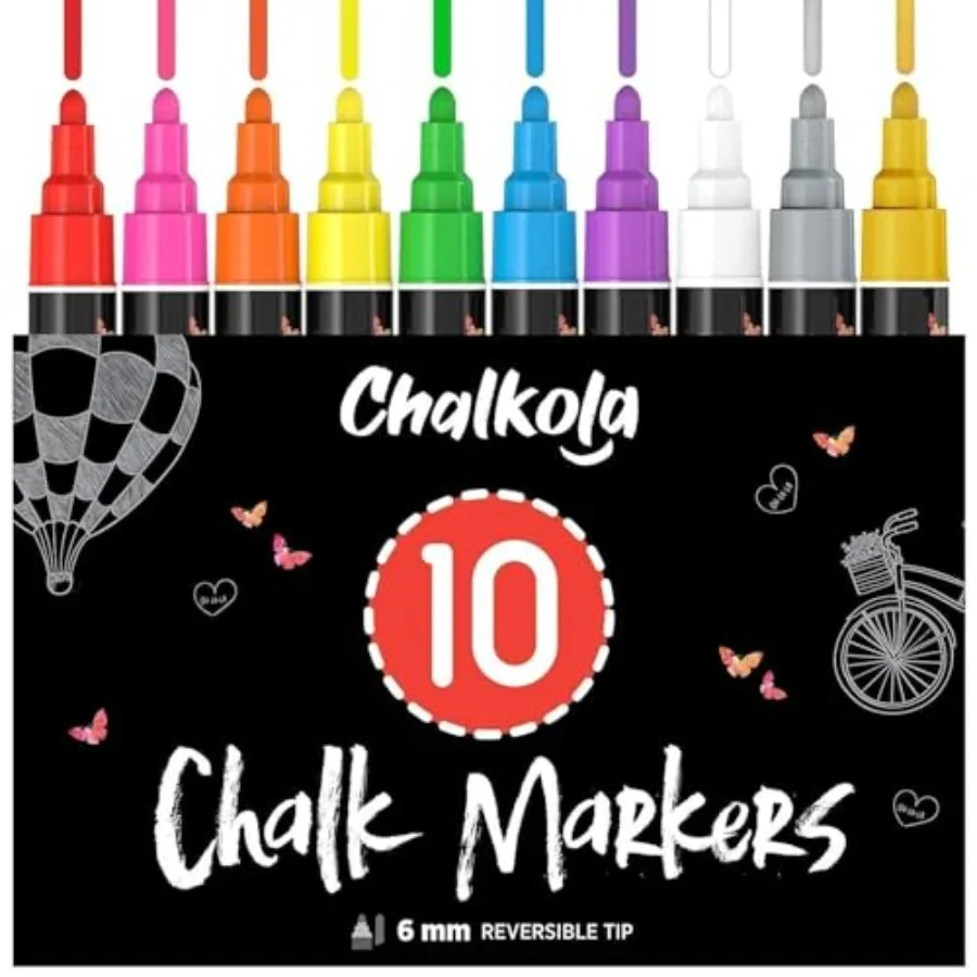 Liquid Chalk Markers Erasable 10 Pack w/Gold and Silver - Washable Paint Chalk Pens for Chalkboard Signs, Blackboard, Car Windo
Liquid Chalk Markers Erasable 10 Pack w/Gold and Silver - Washable Paint Chalk Pens for Chalkboard Signs, Blackboard, Car Windo