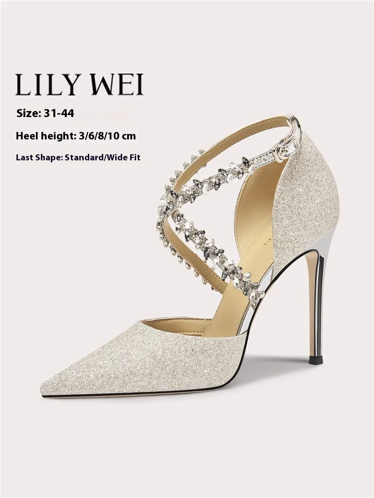Летние новые свадебные туфли на высоком каблуке с острым носком и блестками, стразами и перекрестной лентой, расширенные женские сандалии большого размера для банкета, маленького размера
Летние новые свадебные туфли на высоком каблуке с острым носком и блестками, стразами и перекрестной лентой, расширенные женские сандалии большого размера для банкета, маленького размера