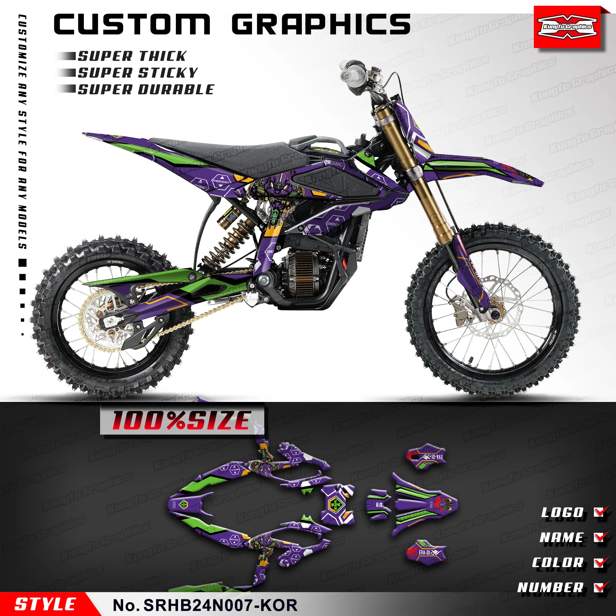KUNGFU GRAPHICS комплект виниловых наклеек с индивидуальной графикой для Sur-Ron Hyper Bee Surron Dirt eBike, протектор, SRHB24N007-KOR
KUNGFU GRAPHICS комплект виниловых наклеек с индивидуальной графикой для Sur-Ron Hyper Bee Surron Dirt eBike, протектор, SRHB24N007-KOR