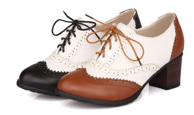 British Women Oxfords High Square Block Heels Pumps Black Brown Patchwork Round Toe Lace Up Casual Office Vintage Ladies Brogues
British Women Oxfords High Square Block Heels Pumps Black Brown Patchwork Round Toe Lace Up Casual Office Vintage Ladies Brogues