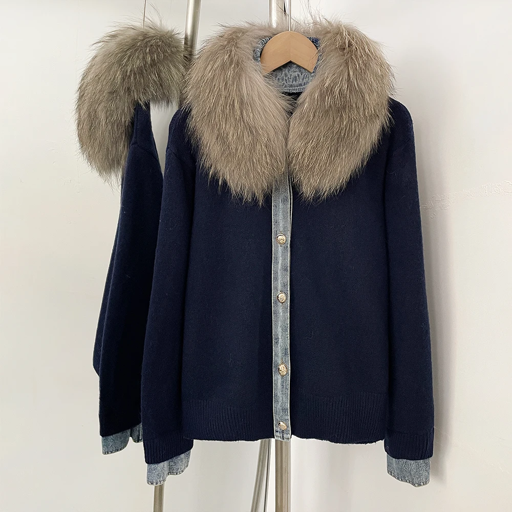 OFTBUY Cardigan for Women Large Real Fur Collar Knitwear Denim Trim Warm Women's Fur Coat Autumn Outerwear Sweaters & Jumpers
OFTBUY Cardigan for Women Large Real Fur Collar Knitwear Denim Trim Warm Women's Fur Coat Autumn Outerwear Sweaters & Jumpers